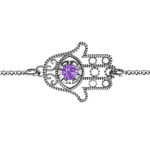 Horizontal Hamsa Bracelet – Sterling Silver with Amethyst