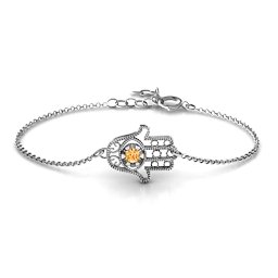 Horizontal Hamsa Bracelet in 925 Sterling Silver with Citrine