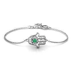 Horizontal Hamsa Bracelet in 925 Sterling Silver with Emerald