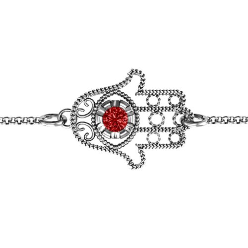 Horizontal Hamsa Bracelet – Sterling Silver with Garnet