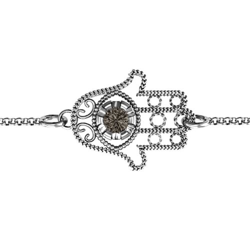 Horizontal Hamsa Bracelet – Sterling Silver with Smokey Quartz