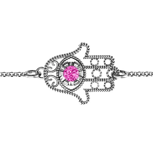 Horizontal Hamsa Bracelet – Sterling Silver with Pink Tourmaline