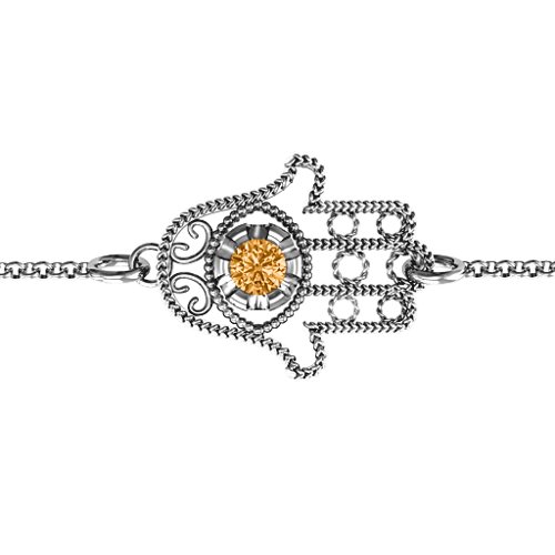 Horizontal Hamsa Bracelet – Sterling Silver with Citrine