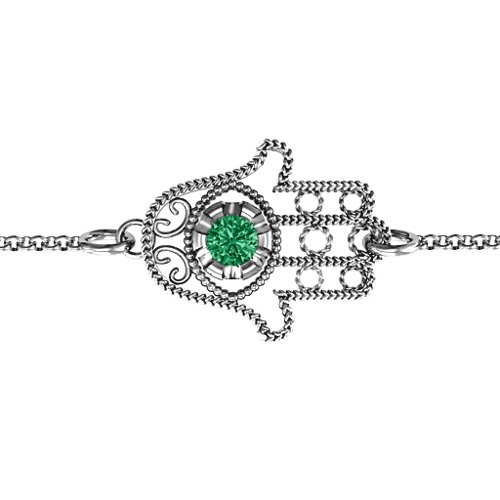 Horizontal Hamsa Bracelet – Sterling Silver with Emerald