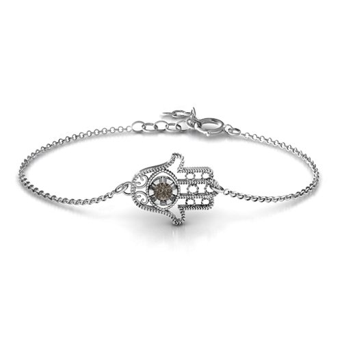 Horizontal Hamsa Bracelet – Sterling Silver with Smokey Quartz