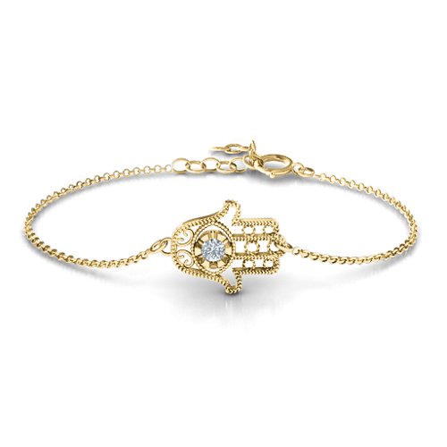 Horizontal Hamsa Bracelet – 10K Yellow Gold with Cubic Zirconia