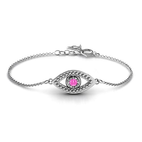 Evil Eye Bracelet – Sterling Silver with Pink Tourmaline