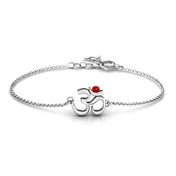 Om - Sound of Universe Bracelet with Round Stone in 925 Sterling Silver with Garnet