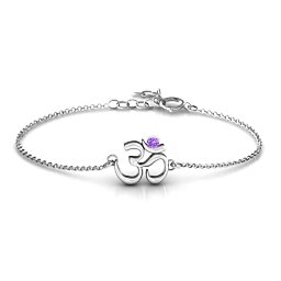 Om - Sound of Universe Bracelet with Round Stone in 925 Sterling Silver with Amethyst
