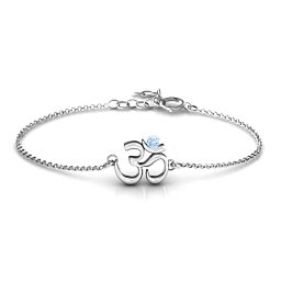 Om - Sound of Universe Bracelet with Round Stone in 925 Sterling Silver with Aquamarine