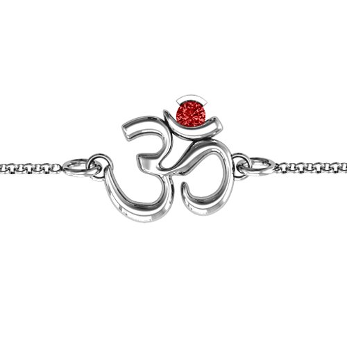 Om - Sound of Universe Bracelet with Round Stone – Sterling Silver with Garnet