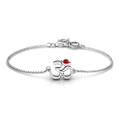 Om - Sound of Universe Bracelet with Round Stone – Sterling Silver with Garnet