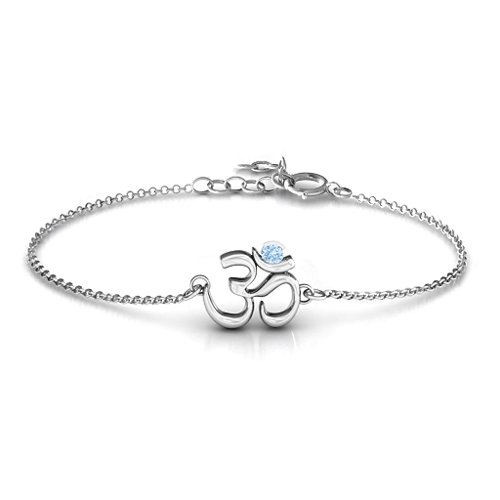Om - Sound of Universe Bracelet with Round Stone – Sterling Silver with Aquamarine