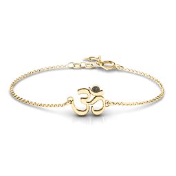 Om - Sound of Universe Bracelet with Round Stone in 18K Gold Plated Silver with Smokey Quartz
