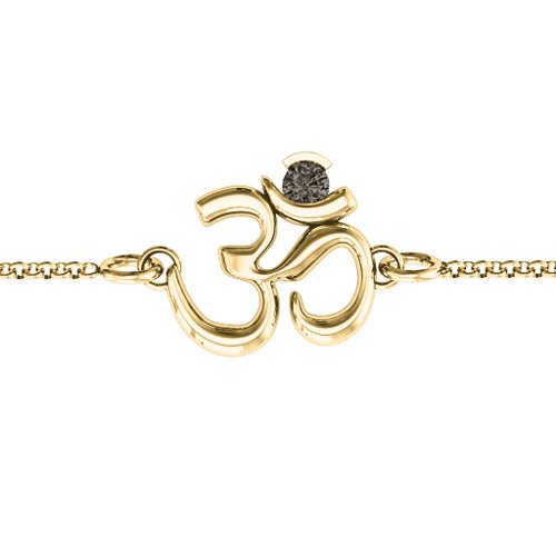 Om - Sound of Universe Bracelet with Round Stone – 18K Gold Plated Silver with Smokey Quartz