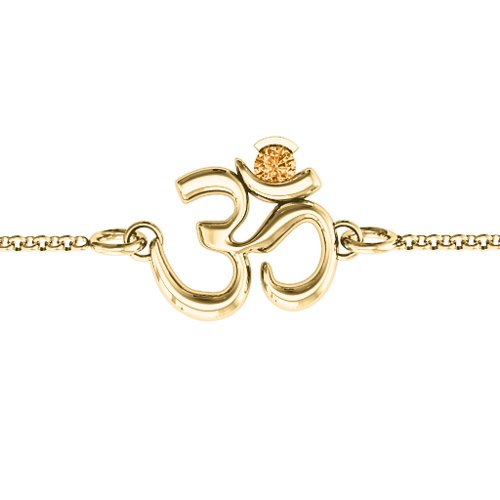 Om - Sound of Universe Bracelet with Round Stone – 18K Gold Plated Silver with Citrine