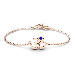 Om - Sound of Universe Bracelet with Round Stone in 10K Solid Rose Gold with Blue Sapphire