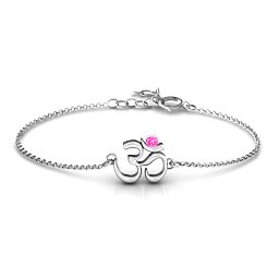 Om - Sound of Universe Bracelet with Round Stone in 925 Sterling Silver with Pink Tourmaline
