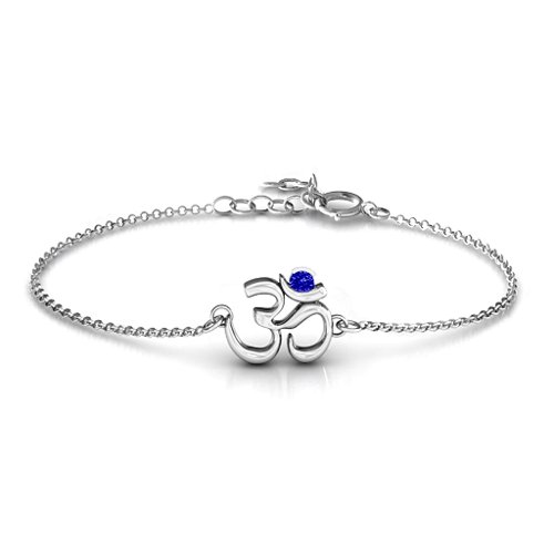 Om - Sound of Universe Bracelet with Round Stone – Sterling Silver with Blue Sapphire