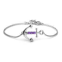 Anchor Bracelet with Three Stones in 925 Sterling Silver with Amethyst