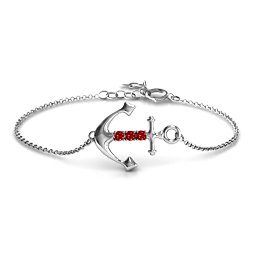 Anchor Bracelet with Three Stones in 925 Sterling Silver