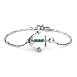 Anchor Bracelet with Three Stones in 925 Sterling Silver