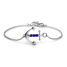 Anchor Bracelet with Three Stones in 925 Sterling Silver