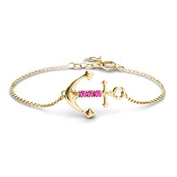 Anchor Bracelet with Three Stones in 18K Gold Plated Silver with Pink Tourmaline