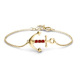 Anchor Bracelet with Three Stones in 18K Gold Plated Silver with Garnet