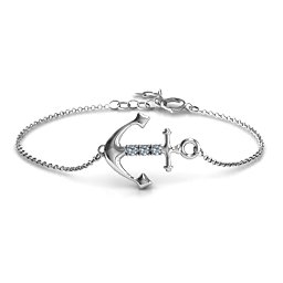 Anchor Bracelet with Three Stones in 925 Sterling Silver with Cubic Zirconia