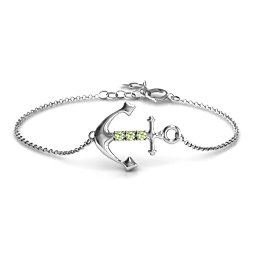 Anchor Bracelet with Three Stones in 925 Sterling Silver with Peridot