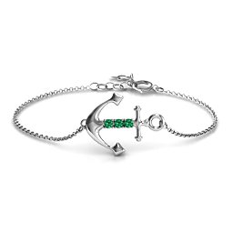 Anchor Bracelet with Three Stones in 925 Sterling Silver with Emerald