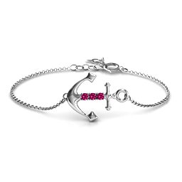 Anchor Bracelet with Three Stones in 925 Sterling Silver with Ruby