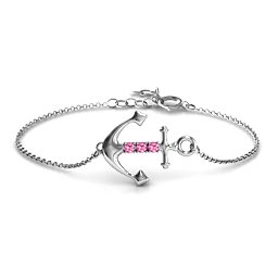 Anchor Bracelet with Three Stones in 925 Sterling Silver with Pink Tourmaline