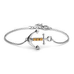 Anchor Bracelet with Three Stones in 925 Sterling Silver with Citrine