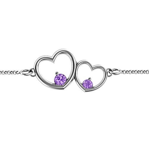 Double Heart With Two Stones Bracelet – Sterling Silver with Amethyst