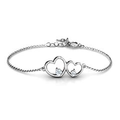 Double Heart With Two Stones Bracelet – 18K Gold Plated Silver with Cubic Zirconia