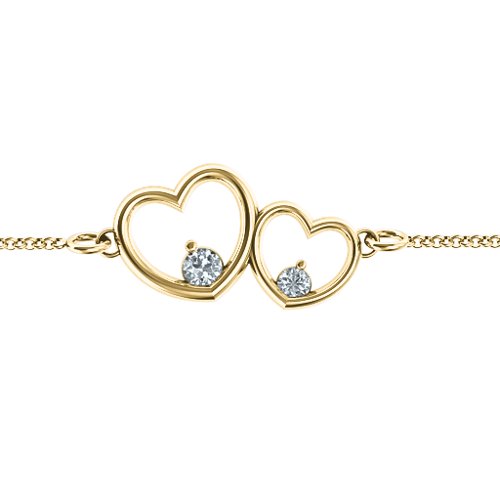 Double Heart With Two Stones Bracelet – 18K Gold Plated Silver with Cubic Zirconia