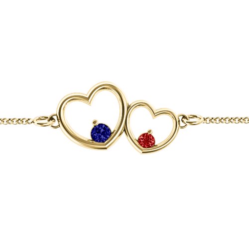 Double Heart With Two Stones Bracelet – 18K Gold Plated Silver with Blue Sapphire and Garnet