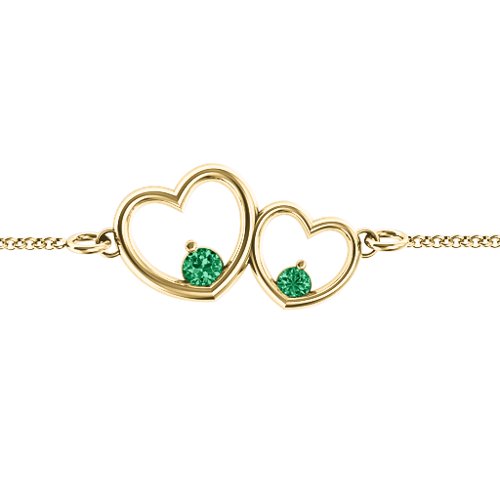 Double Heart With Two Stones Bracelet – 18K Gold Plated Silver with Emerald