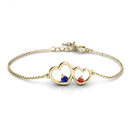 Double Heart With Two Stones Bracelet – 18K Gold Plated Silver with Blue Sapphire and Garnet