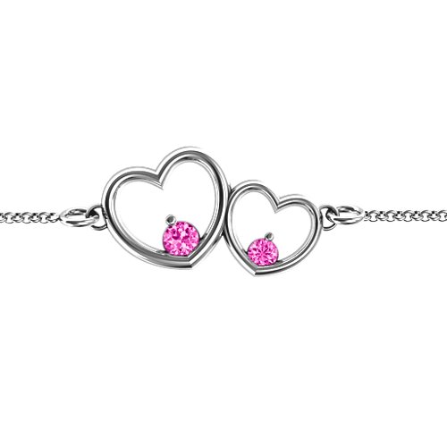 Double Heart With Two Stones Bracelet – Sterling Silver with Pink Tourmaline