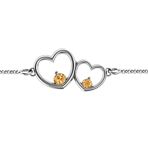 Double Heart With Two Stones Bracelet – Sterling Silver with Citrine