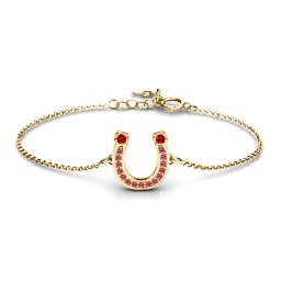 Horseshoe Bracelet with Two Stones and Accents in 18K Gold Plated Silver with Garnet and Red Premium Zirconia