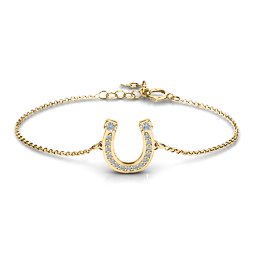 Horseshoe Bracelet with Two Stones and Accents in 18K Gold Plated Silver with Diamond