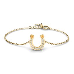 Horseshoe Bracelet with Two Stones and Accents in 18K Gold Plated Silver with Citrine and White Premium Zirconia