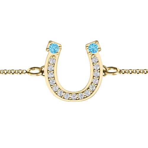 Horseshoe Bracelet with Two Stones and Accents – 18K Gold Plated Silver with Blue Topaz and White Premium Zirconia