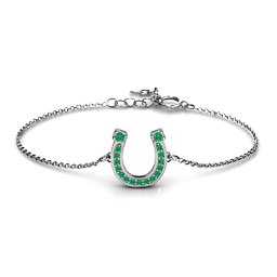 Horseshoe Bracelet with Two Stones and Accents in 925 Sterling Silver with Emerald and Green Premium Zirconia