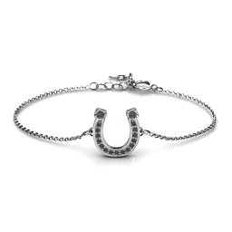 Horseshoe Bracelet with Two Stones and Accents in 925 Sterling Silver with Smokey Quartz and Black Premium Zirconia