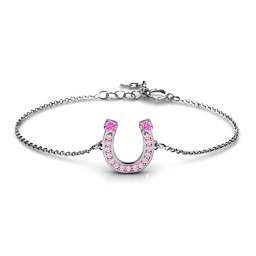 Horseshoe Bracelet with Two Stones and Accents in 925 Sterling Silver with Pink Tourmaline and Fancy Pink Premium Zirconia